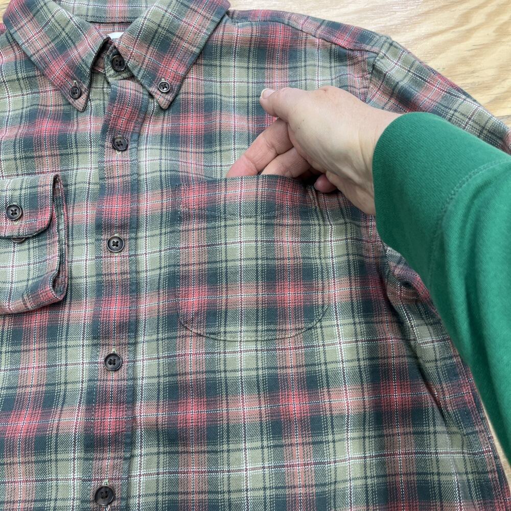 Lands End Mens Plaid Flannel Shirt Traditional Fit Size Medium Green Outdoor - Picture 6 of 12